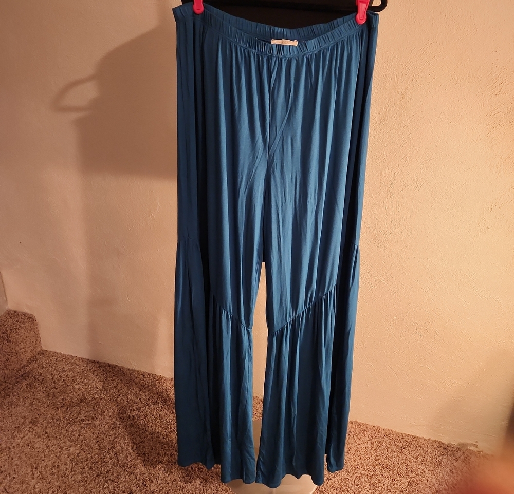 ODDY Teal Elastic Waist Tiered Palazzo Pants Size 2X NIP